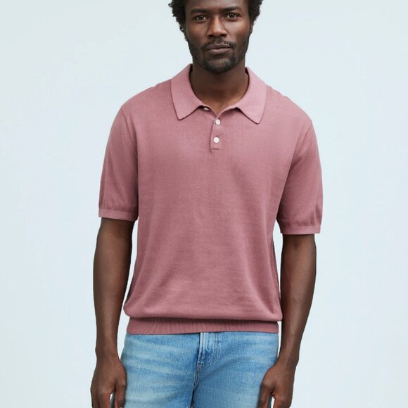NWOT Madewell Men’s Three-Button Sweater Polo Shirt in Garment Dye Porous - Picture 2 of 4